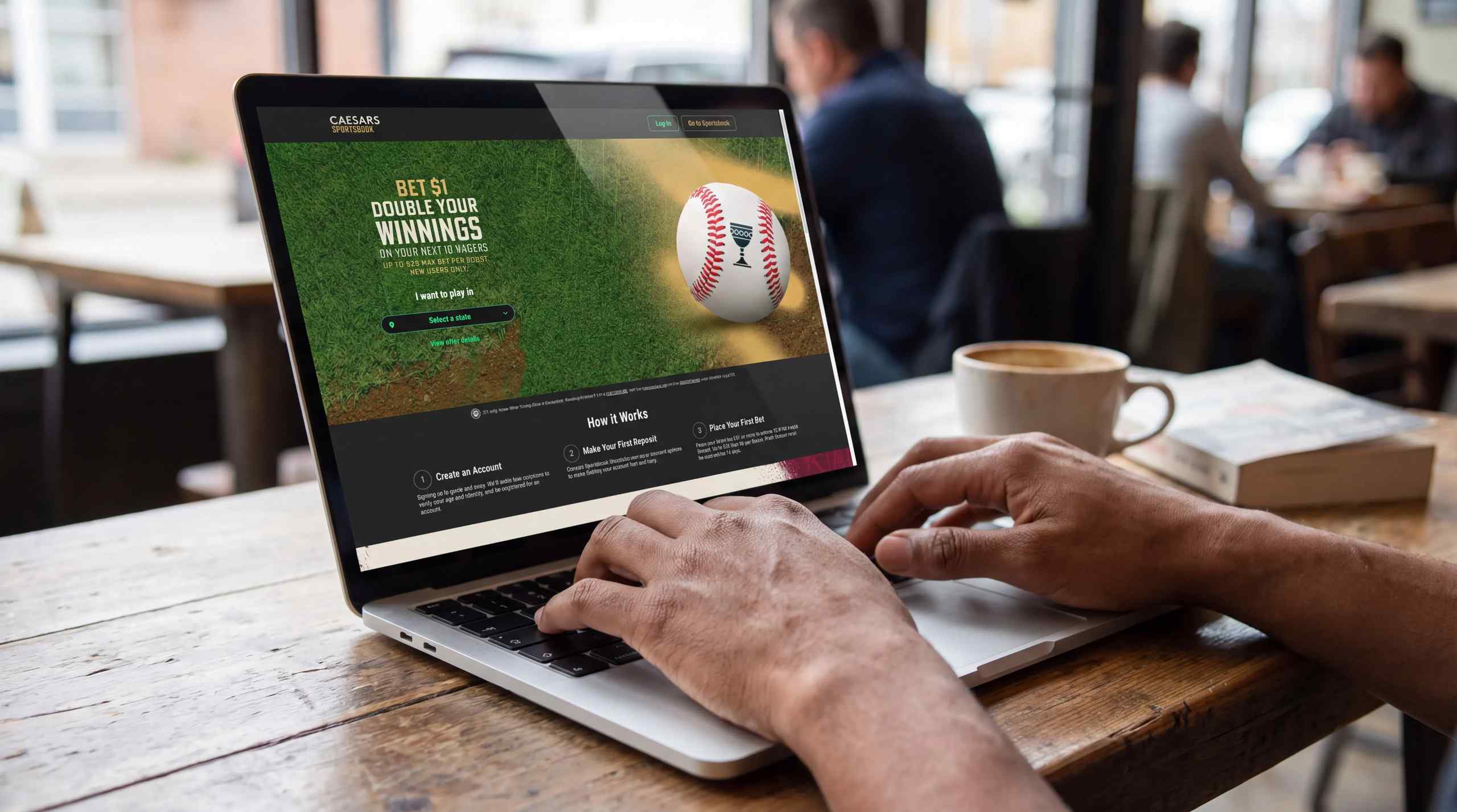 Caesars online sportsbook displayed on a laptop.